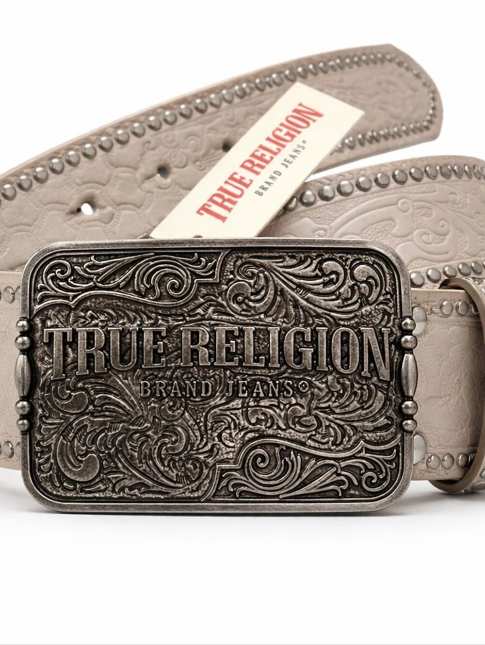 MENS TRUE RELIGION NWT Western Plaque Buckle Belt MENS L/XL Fits Waist 38" - 40"